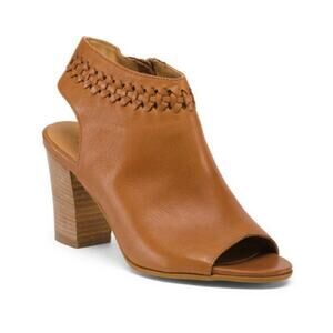 Fabionelli Leather Braided Sandals Size 39 US 8.5 Cognac Side Zip Made in Italy